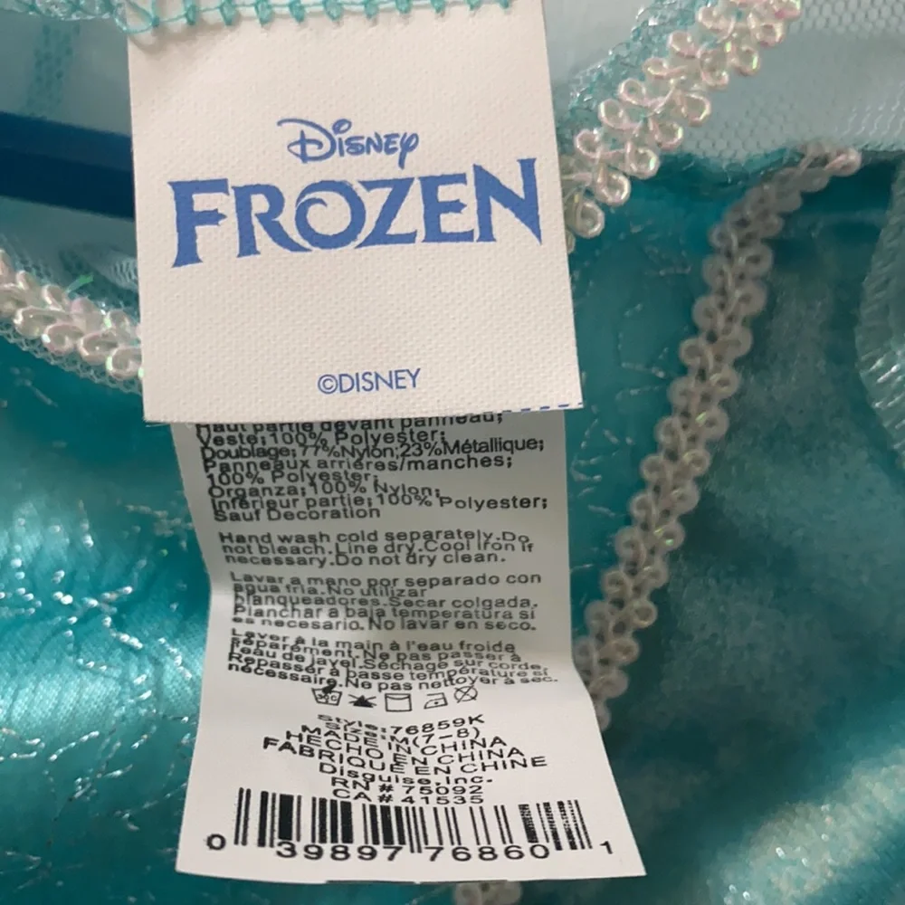 Disney Frozen Elsa Costume Dress Up Gown Icy Blue Princess Size 7/8